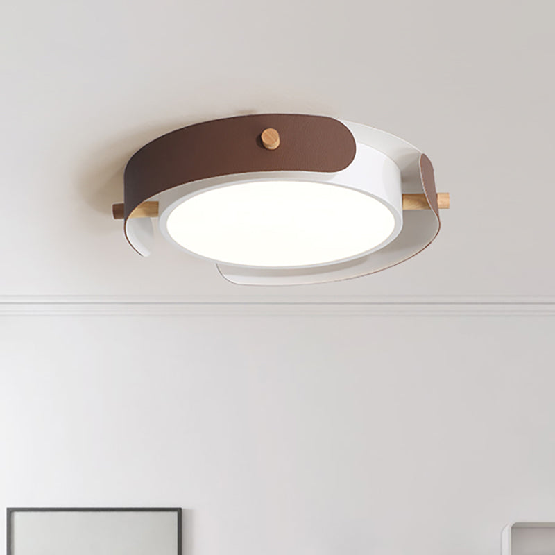 Nordic Style Round Ceiling Lamp Metal White/Brown Flush Mount Light with Diffuser, 16"/19.5" W Clearhalo 'Ceiling Lights' 'Close To Ceiling Lights' 'Close to ceiling' 'Flush mount' Lighting' 260508