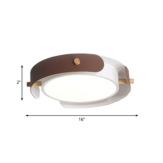 Nordic Style Round Ceiling Lamp Metal White/Brown Flush Mount Light with Diffuser, 16"/19.5" W Clearhalo 'Ceiling Lights' 'Close To Ceiling Lights' 'Close to ceiling' 'Flush mount' Lighting' 260510