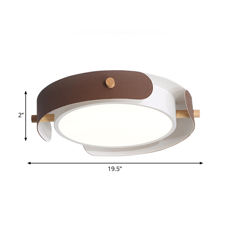 Nordic Style Round Ceiling Lamp Metal White/Brown Flush Mount Light with Diffuser, 16"/19.5" W Clearhalo 'Ceiling Lights' 'Close To Ceiling Lights' 'Close to ceiling' 'Flush mount' Lighting' 260511