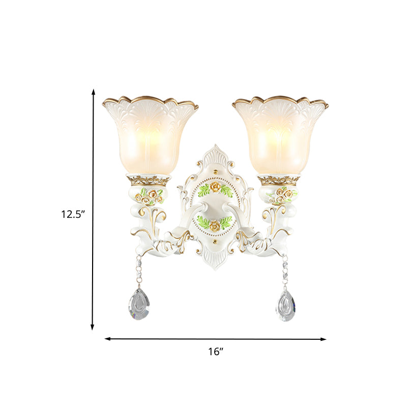 Opal Glass Flower Wall Sconce Light Traditional 1/2 Lights Living Room Wall Light Fixture in White Clearhalo 'Wall Lamps & Sconces' 'Wall Lights' Lighting' 260516