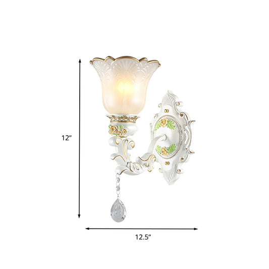 Opal Glass Flower Wall Sconce Light Traditional 1/2 Lights Living Room Wall Light Fixture in White Clearhalo 'Wall Lamps & Sconces' 'Wall Lights' Lighting' 260517