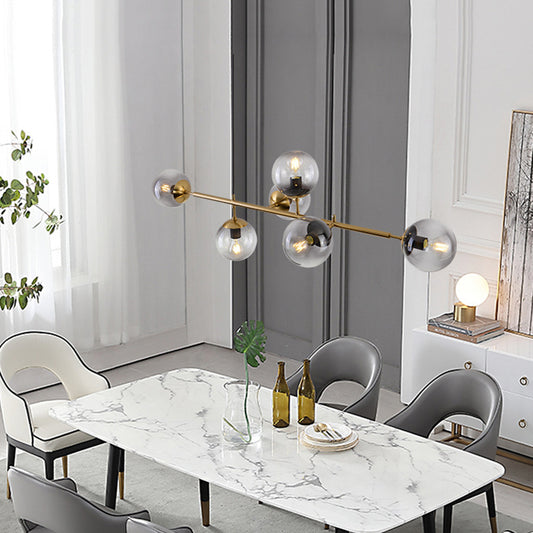 6 Light Modern Gold Metal Island Pendant Lighting Spherical Glass Island Ceiling Light for Dining Table Clearhalo 'Ceiling Lights' 'Island Lights' 'Lighting' 2605196