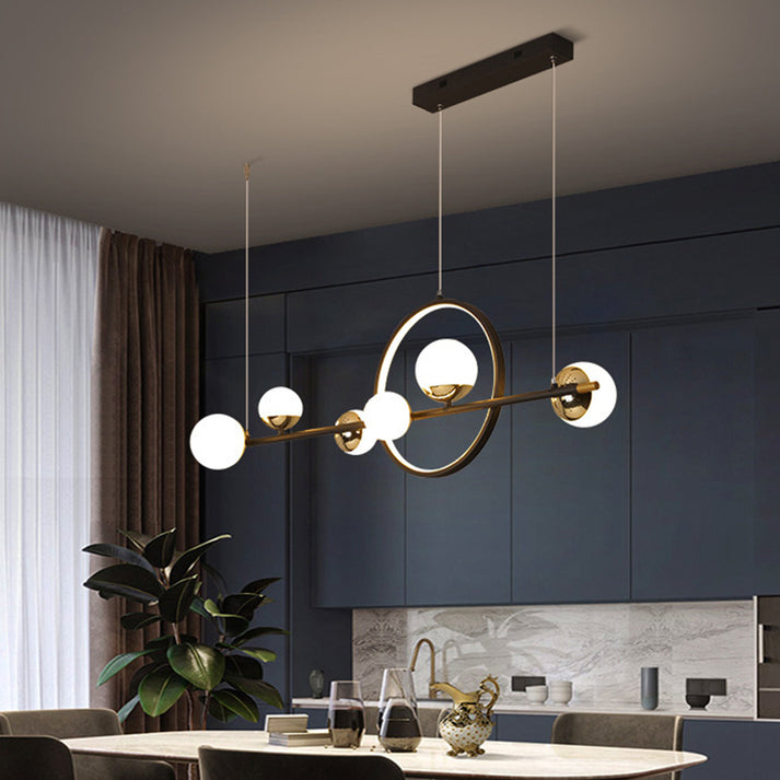 6 Light Modern Black Metal Island Pendant Lighting Spherical Glass ...