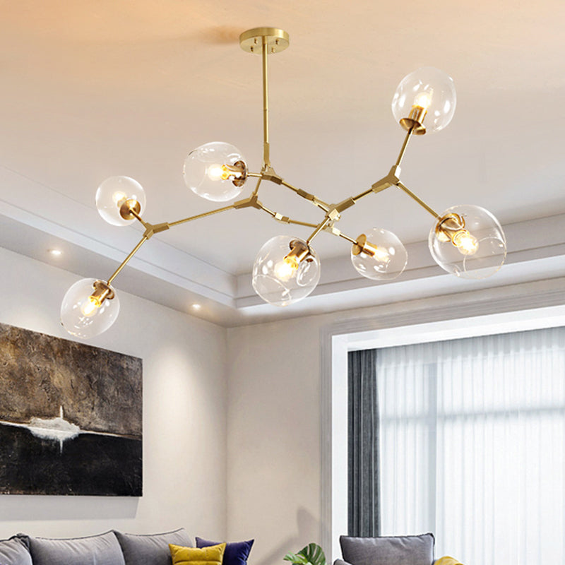 Post-Modern Metal Hanging Chandelier Light Clear Glass Shade Suspension Light in Gold for Bedroom Clearhalo 'Ceiling Lights' 'Chandeliers' Lighting' 2605282