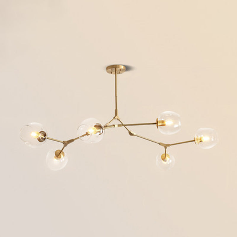 Post-Modern Metal Hanging Chandelier Light Clear Glass Shade Suspension Light in Gold for Bedroom 6 Gold Clearhalo 'Ceiling Lights' 'Chandeliers' Lighting' 2605284