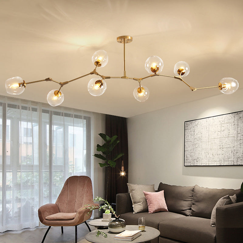 Post-Modern Metal Hanging Chandelier Light Clear Glass Shade Suspension Light in Gold for Bedroom Clearhalo 'Ceiling Lights' 'Chandeliers' Lighting' 2605285