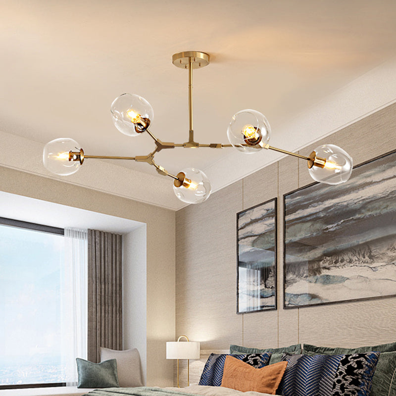 Post-Modern Metal Hanging Chandelier Light Clear Glass Shade Suspension Light in Gold for Bedroom Clearhalo 'Ceiling Lights' 'Chandeliers' Lighting' 2605287