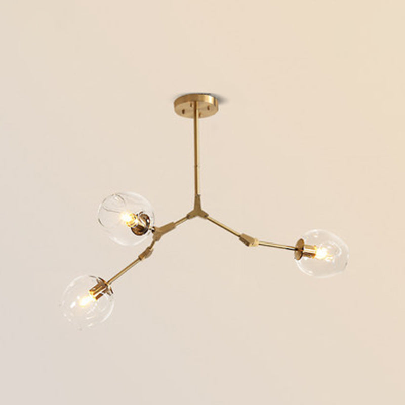 Post-Modern Metal Hanging Chandelier Light Clear Glass Shade Suspension Light in Gold for Bedroom 3 Gold Clearhalo 'Ceiling Lights' 'Chandeliers' Lighting' 2605290