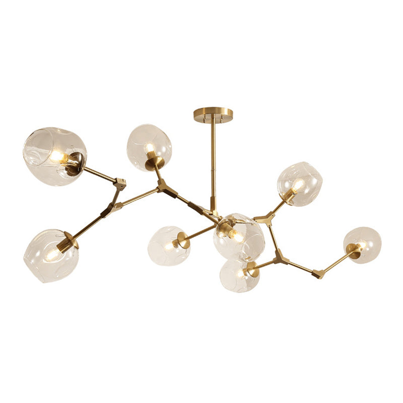 Post-Modern Metal Hanging Chandelier Light Clear Glass Shade Suspension Light in Gold for Bedroom Clearhalo 'Ceiling Lights' 'Chandeliers' Lighting' 2605291