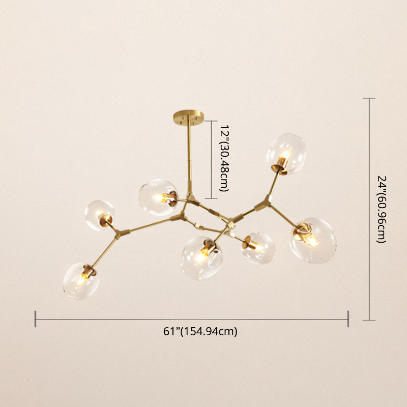 Post-Modern Metal Hanging Chandelier Light Clear Glass Shade Suspension Light in Gold for Bedroom Clearhalo 'Ceiling Lights' 'Chandeliers' Lighting' 2605293