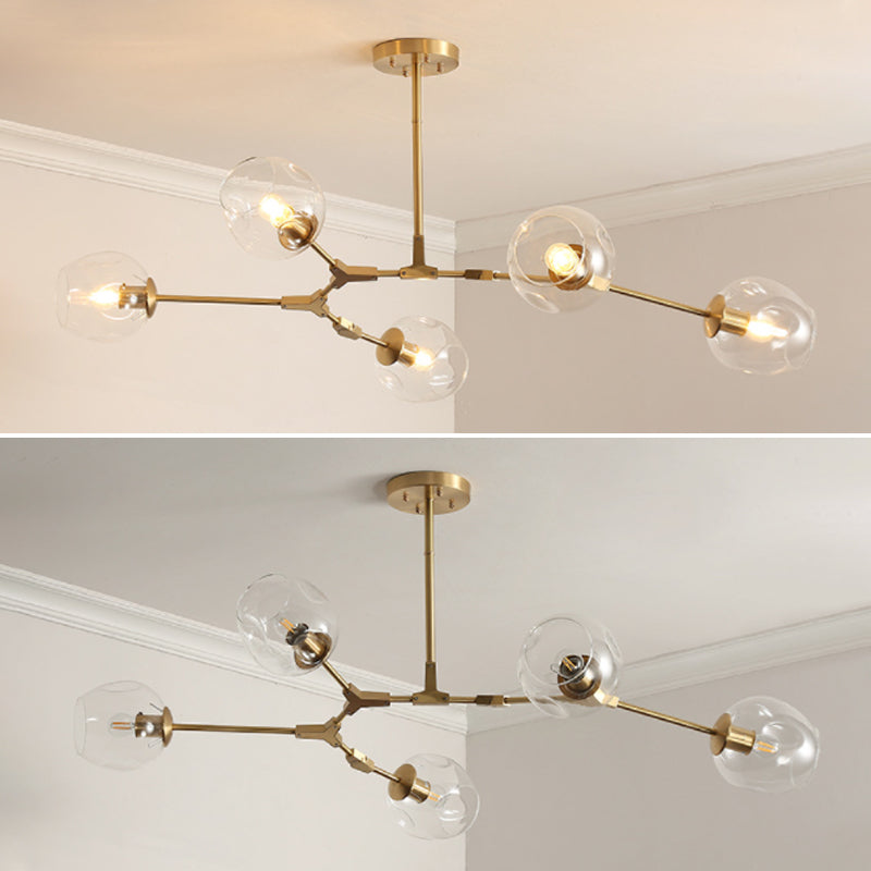 Post-Modern Metal Hanging Chandelier Light Clear Glass Shade Suspension Light in Gold for Bedroom Clearhalo 'Ceiling Lights' 'Chandeliers' Lighting' 2605294