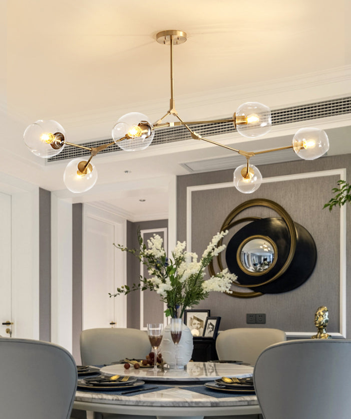 Post-Modern Metal Hanging Chandelier Light Clear Glass Shade Suspension Light in Gold for Bedroom Clearhalo 'Ceiling Lights' 'Chandeliers' Lighting' 2605295