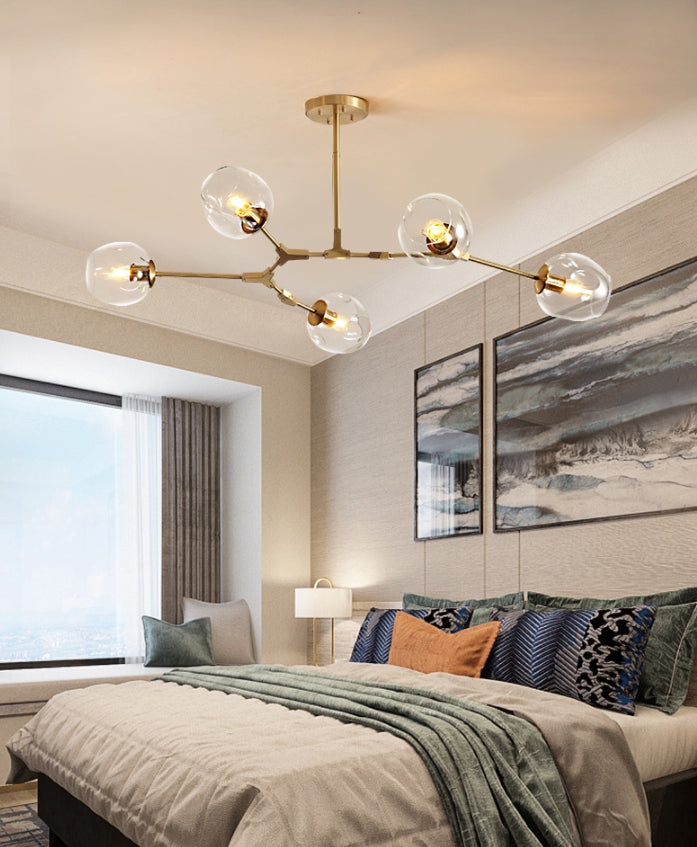 Post-Modern Metal Hanging Chandelier Light Clear Glass Shade Suspension Light in Gold for Bedroom Clearhalo 'Ceiling Lights' 'Chandeliers' Lighting' 2605296