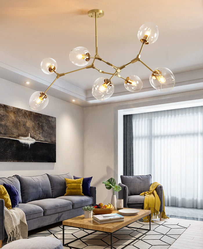 Post-Modern Metal Hanging Chandelier Light Clear Glass Shade Suspension Light in Gold for Bedroom Clearhalo 'Ceiling Lights' 'Chandeliers' Lighting' 2605297