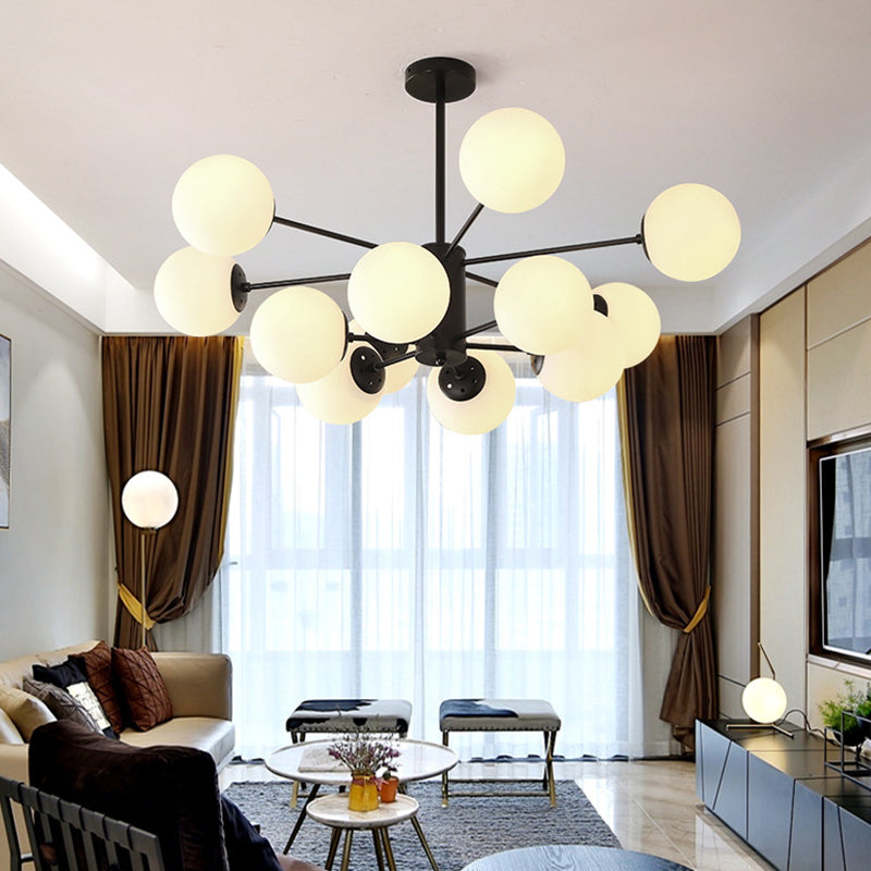 Modern Metal Hanging Chandelier Light Spherical Glass Shade Suspension Light in Black for Bedroom Clearhalo 'Ceiling Lights' 'Chandeliers' Lighting' 2605309