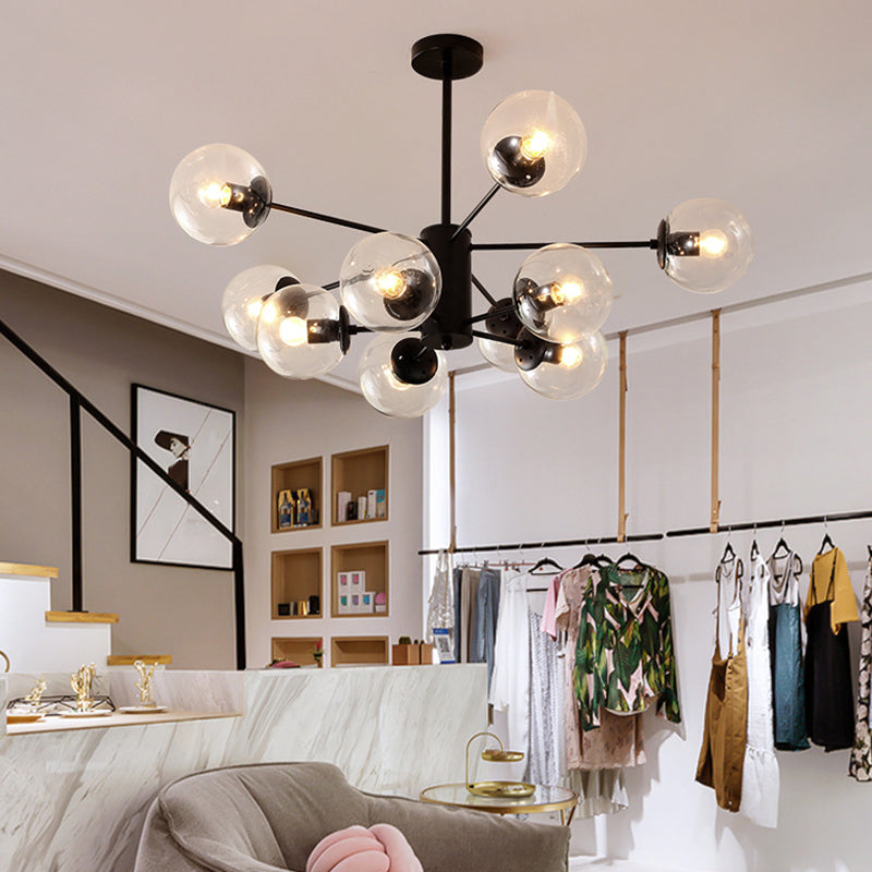 Modern Metal Hanging Chandelier Light Spherical Glass Shade Suspension Light in Black for Bedroom Clearhalo 'Ceiling Lights' 'Chandeliers' Lighting' 2605311