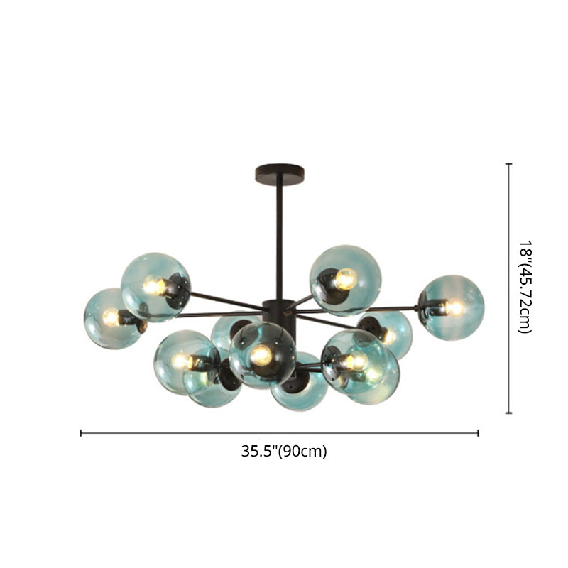 Modern Metal Hanging Chandelier Light Spherical Glass Shade Suspension Light in Black for Bedroom Clearhalo 'Ceiling Lights' 'Chandeliers' Lighting' 2605320