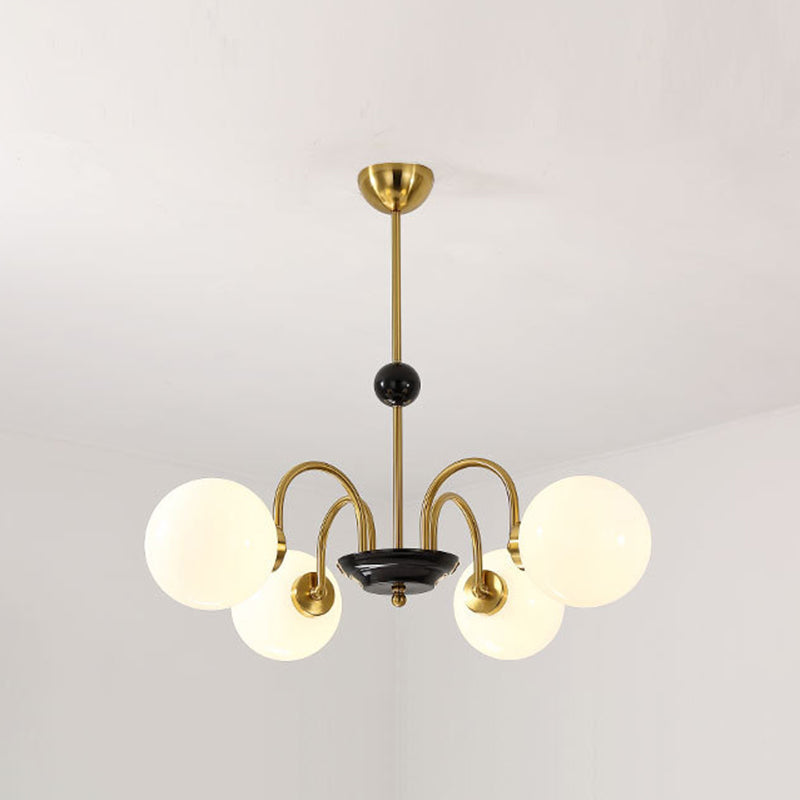 Modern Minimalist Design Chandelier Light Fixture Spherical White Glass Ceiling Chandelier 4 Gold Clearhalo 'Ceiling Lights' 'Chandeliers' Lighting' 2605338