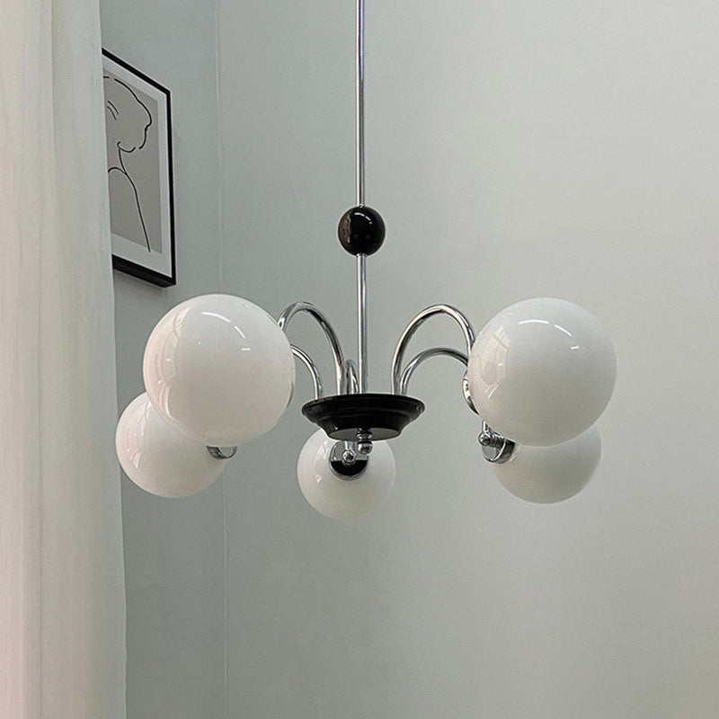 Modern Minimalist Design Chandelier Light Fixture Spherical White Glass Ceiling Chandelier Clearhalo 'Ceiling Lights' 'Chandeliers' Lighting' 2605339