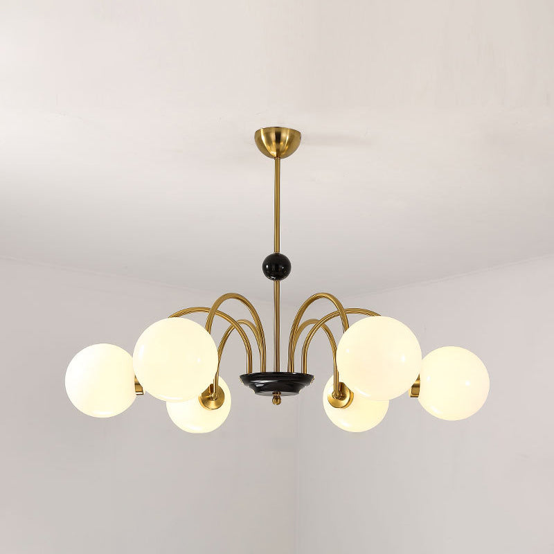 Modern Minimalist Design Chandelier Light Fixture Spherical White Glass Ceiling Chandelier 6 Gold Clearhalo 'Ceiling Lights' 'Chandeliers' Lighting' 2605341