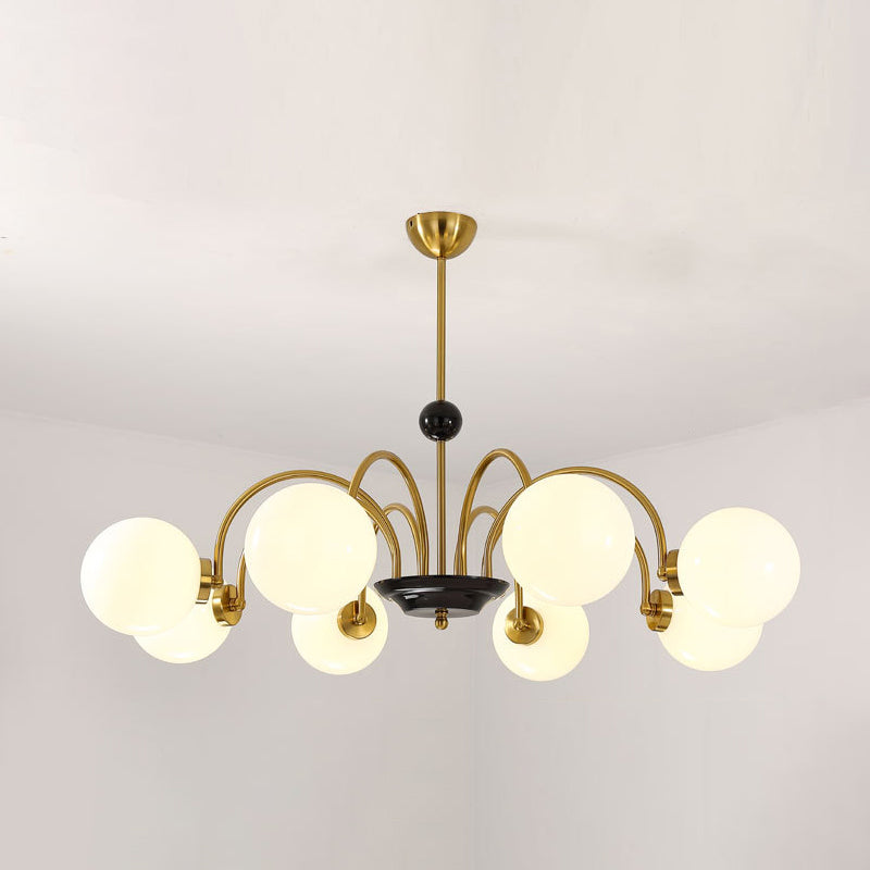 Modern Minimalist Design Chandelier Light Fixture Spherical White Glass Ceiling Chandelier 8 Gold Clearhalo 'Ceiling Lights' 'Chandeliers' Lighting' 2605343