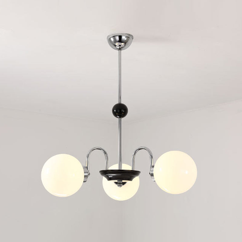 Modern Minimalist Design Chandelier Light Fixture Spherical White Glass Ceiling Chandelier 3 Chrome Clearhalo 'Ceiling Lights' 'Chandeliers' Lighting' 2605345