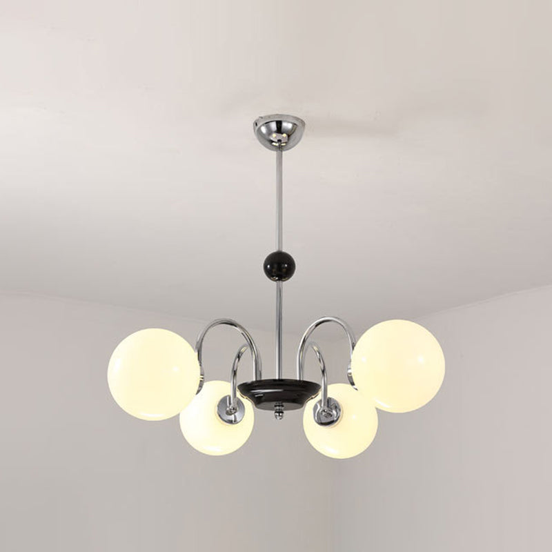 Modern Minimalist Design Chandelier Light Fixture Spherical White Glass Ceiling Chandelier 4 Chrome Clearhalo 'Ceiling Lights' 'Chandeliers' Lighting' 2605347