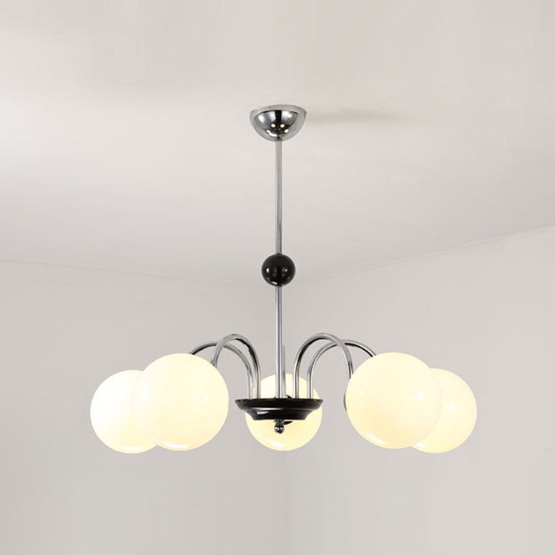 Modern Minimalist Design Chandelier Light Fixture Spherical White Glass Ceiling Chandelier 5 Chrome Clearhalo 'Ceiling Lights' 'Chandeliers' Lighting' 2605349