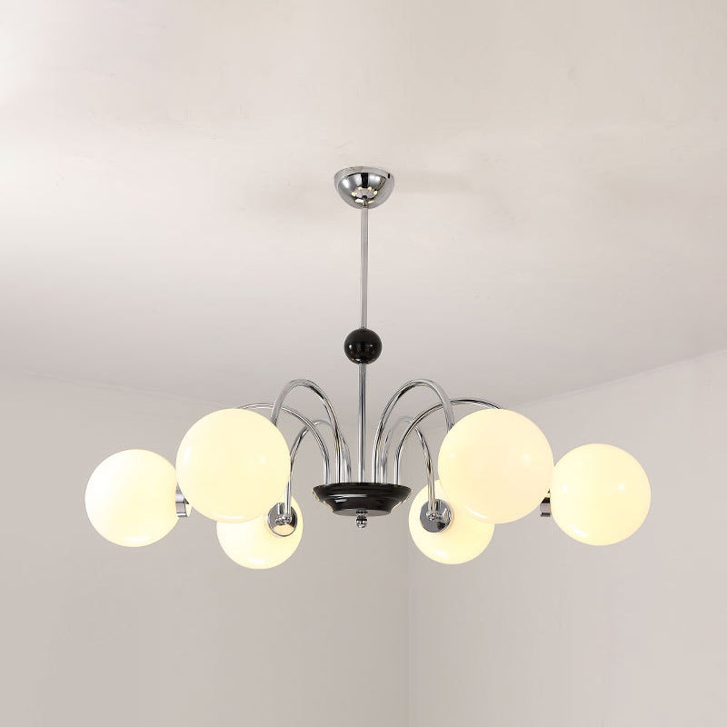 Modern Minimalist Design Chandelier Light Fixture Spherical White Glass Ceiling Chandelier 6 Chrome Clearhalo 'Ceiling Lights' 'Chandeliers' Lighting' 2605351