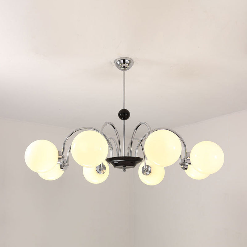 Modern Minimalist Design Chandelier Light Fixture Spherical White Glass Ceiling Chandelier 8 Chrome Clearhalo 'Ceiling Lights' 'Chandeliers' Lighting' 2605353