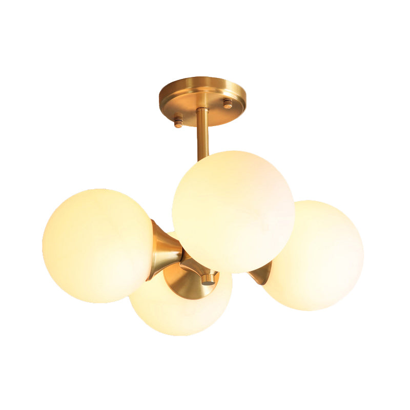 Post-Modern Metal Hanging Chandelier Light Opal Glass Shade 4 Light Ceiling Chandelier in Gold for Bedroom Clearhalo 'Ceiling Lights' 'Chandeliers' Lighting' 2605365