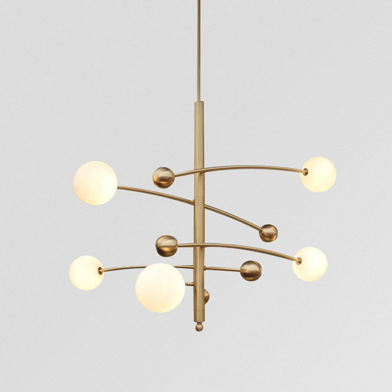 Post-Modern Hanging Chandelier Light Opal Glass Shade 5 Light Ceiling Chandelier in Gold for Bedroom Clearhalo 'Ceiling Lights' 'Chandeliers' Lighting' 2605378