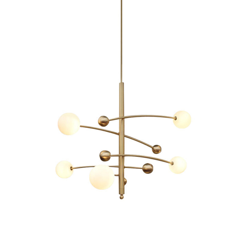 Post-Modern Hanging Chandelier Light Opal Glass Shade 5 Light Ceiling Chandelier in Gold for Bedroom Gold Clearhalo 'Ceiling Lights' 'Chandeliers' Lighting' 2605379