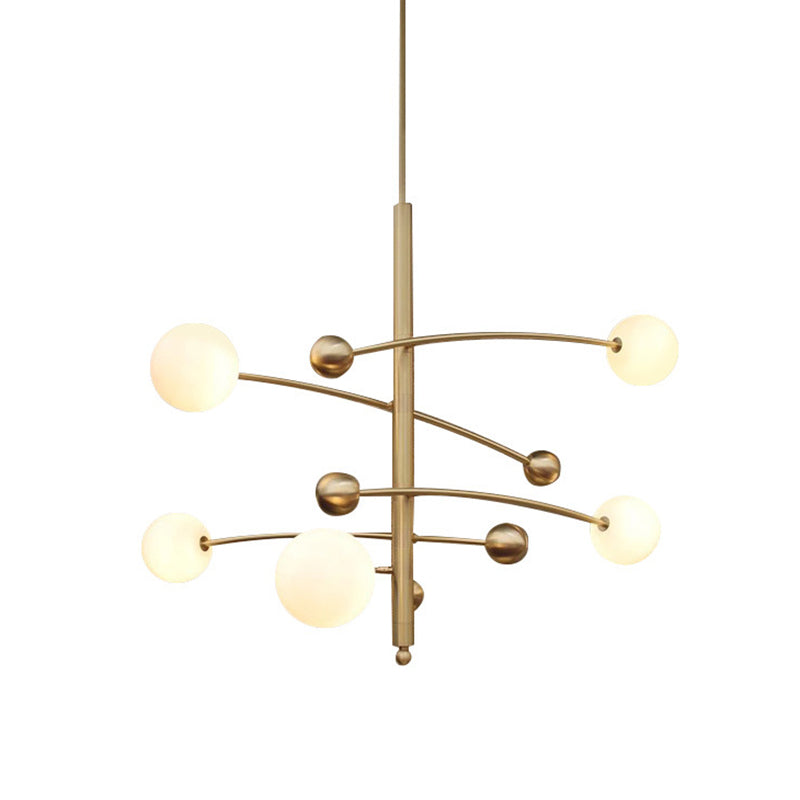 Post-Modern Hanging Chandelier Light Opal Glass Shade 5 Light Ceiling Chandelier in Gold for Bedroom Clearhalo 'Ceiling Lights' 'Chandeliers' Lighting' 2605383