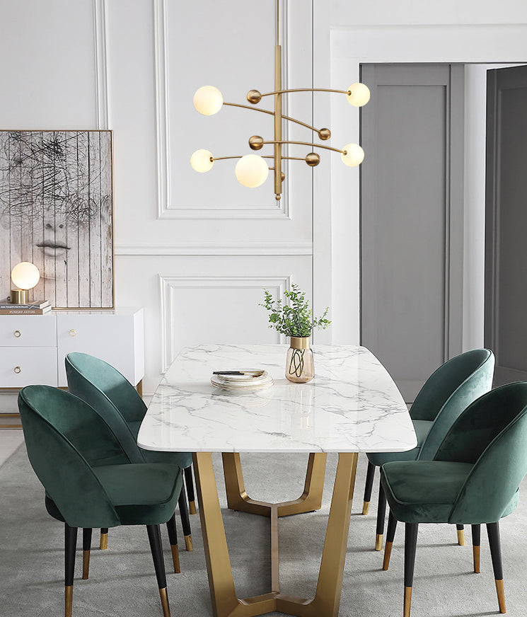 Post-Modern Hanging Chandelier Light Opal Glass Shade 5 Light Ceiling Chandelier in Gold for Bedroom Clearhalo 'Ceiling Lights' 'Chandeliers' Lighting' 2605385