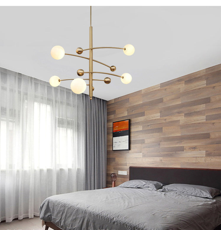 Post-Modern Hanging Chandelier Light Opal Glass Shade 5 Light Ceiling Chandelier in Gold for Bedroom Clearhalo 'Ceiling Lights' 'Chandeliers' Lighting' 2605386