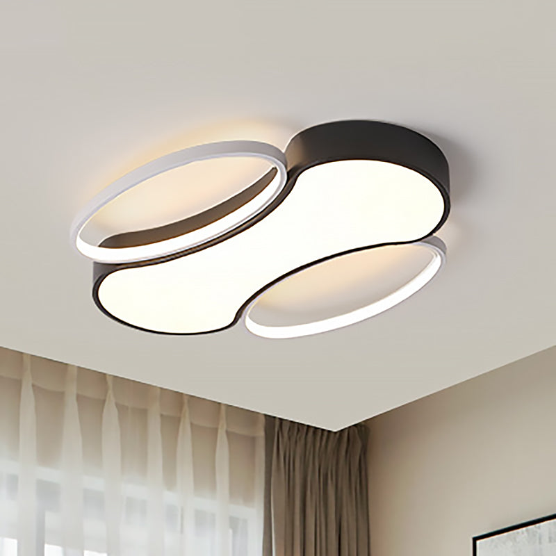 Bone Flush Mount Ceiling Light Modern Metal Black and White Led Living Room Ceiling Lamp, 19.5"/25.5" W Black-White Warm Clearhalo 'Ceiling Lights' 'Close To Ceiling Lights' 'Close to ceiling' 'Flush mount' Lighting' 260539