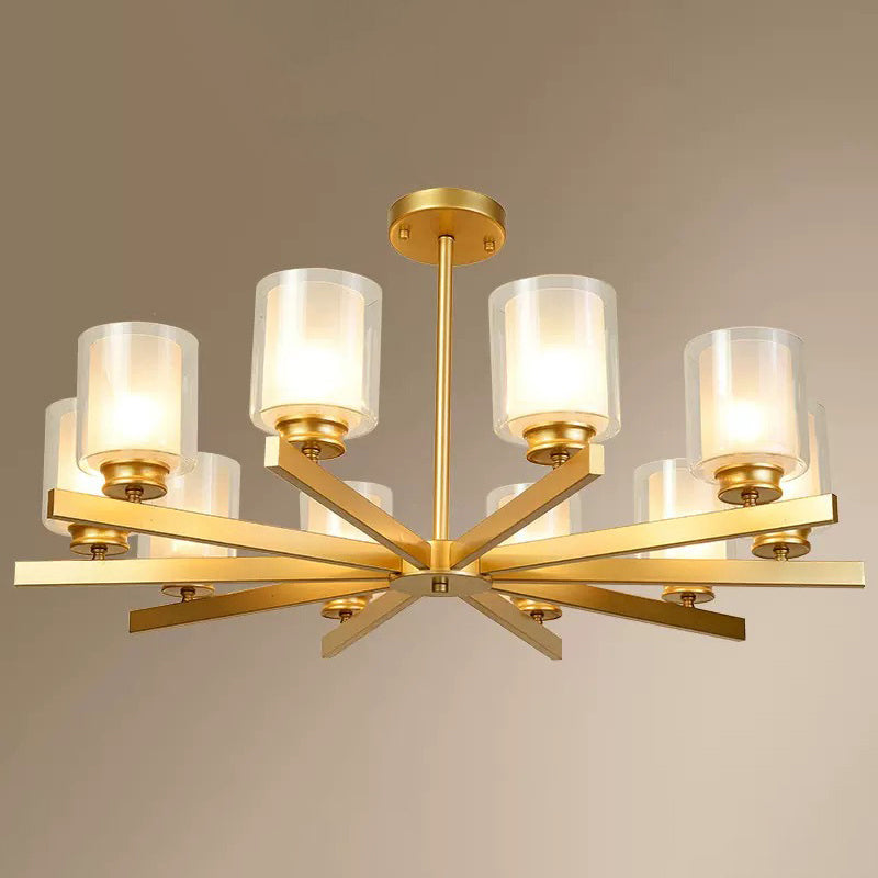 Contemporary Metal Hanging Chandelier Light Cylinder Glass Shade Suspension Light for Bedroom 10 Gold Clearhalo 'Ceiling Lights' 'Chandeliers' Lighting' 2605392