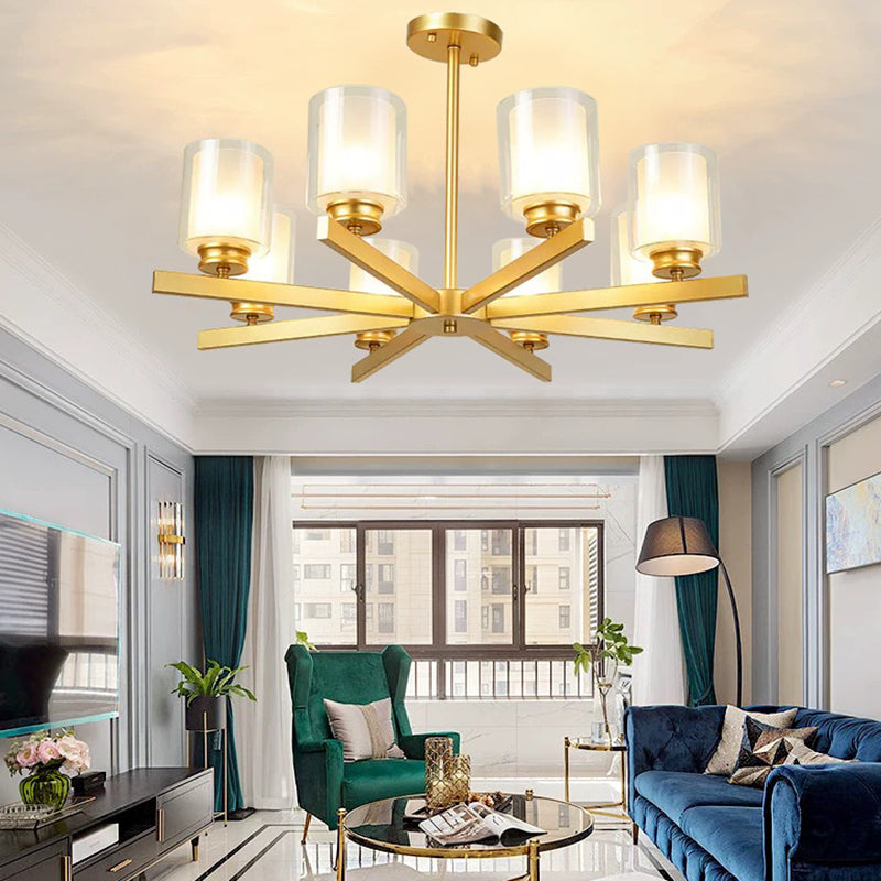 Contemporary Metal Hanging Chandelier Light Cylinder Glass Shade Suspension Light for Bedroom Clearhalo 'Ceiling Lights' 'Chandeliers' Lighting' 2605394