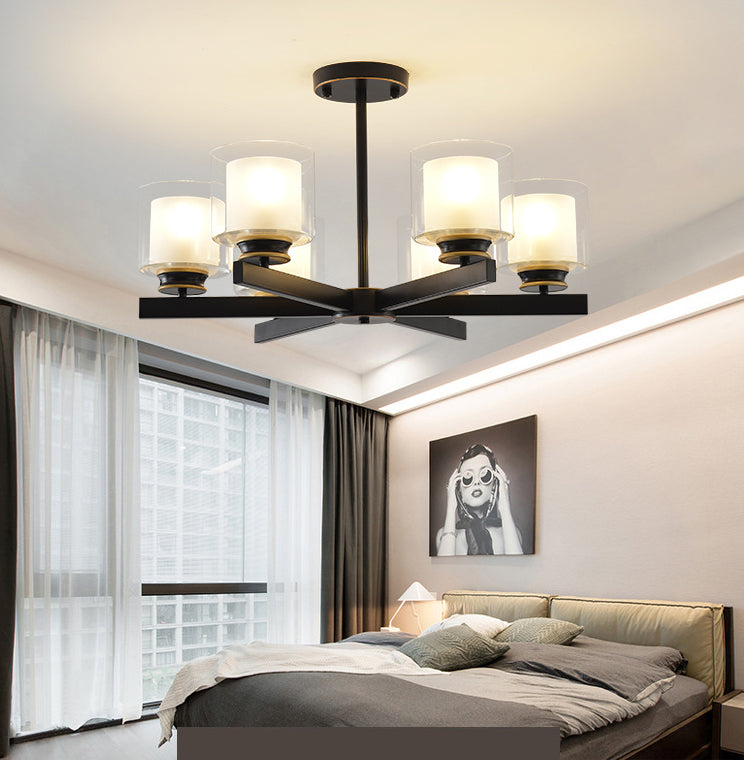 Contemporary Metal Hanging Chandelier Light Cylinder Glass Shade Suspension Light for Bedroom Clearhalo 'Ceiling Lights' 'Chandeliers' Lighting' 2605408