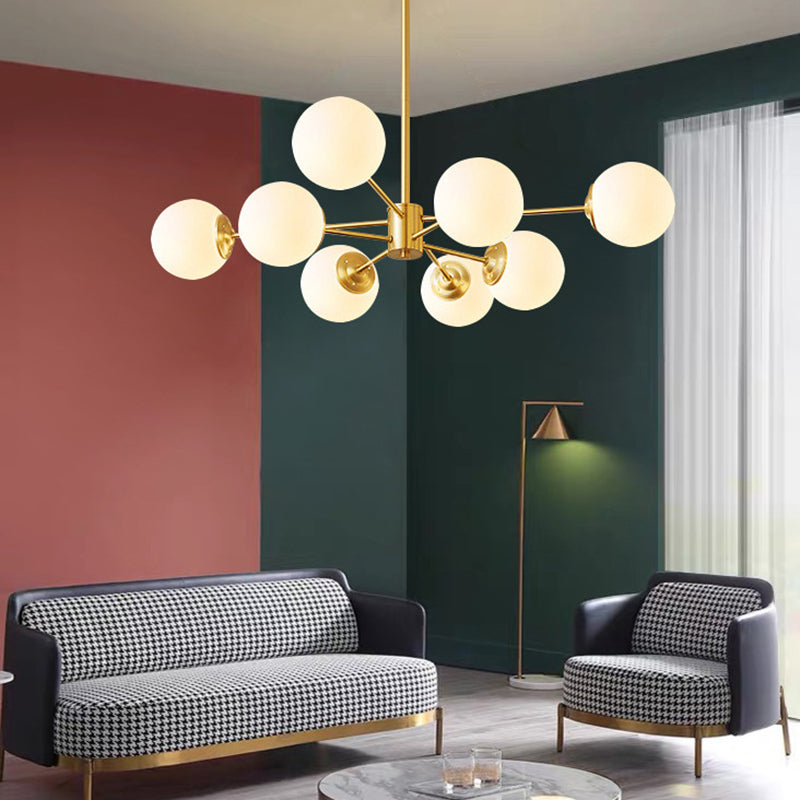 Post-Modern Metal Hanging Chandelier Light Opal Glass Shade Ceiling Chandelier in Gold for Bedroom Clearhalo 'Ceiling Lights' 'Chandeliers' Lighting' 2605411