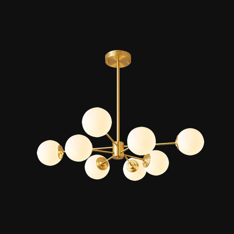 Post-Modern Metal Hanging Chandelier Light Opal Glass Shade Ceiling Chandelier in Gold for Bedroom 8 Gold Clearhalo 'Ceiling Lights' 'Chandeliers' Lighting' 2605412