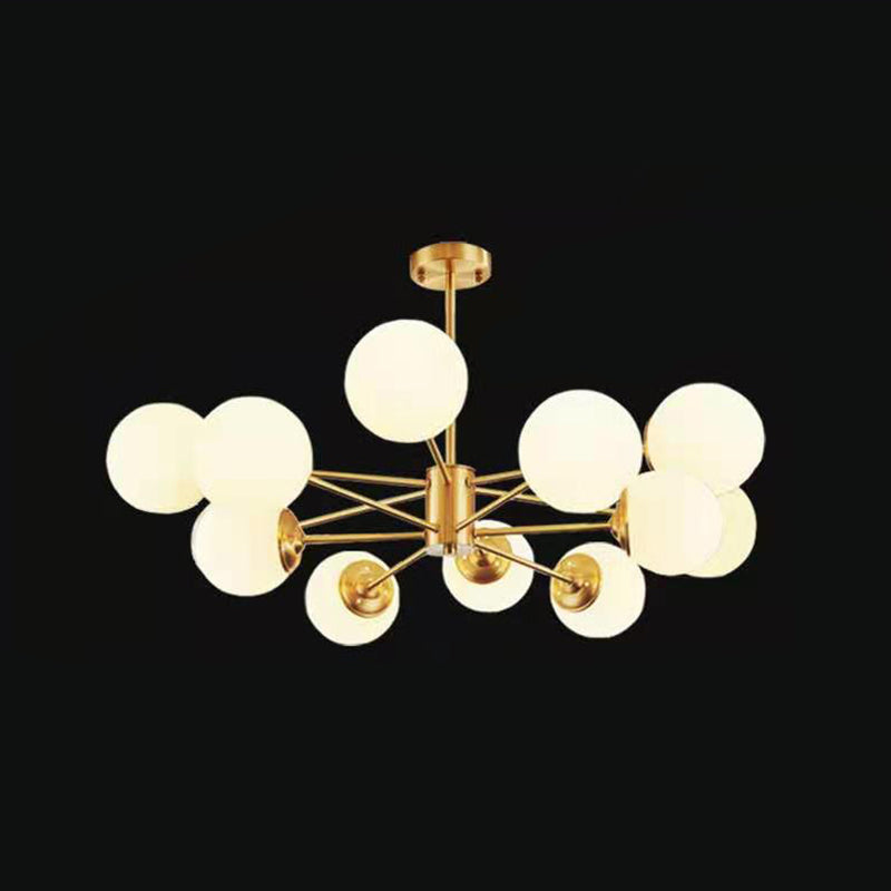 Post-Modern Metal Hanging Chandelier Light Opal Glass Shade Ceiling Chandelier in Gold for Bedroom 12 Gold Clearhalo 'Ceiling Lights' 'Chandeliers' Lighting' 2605414