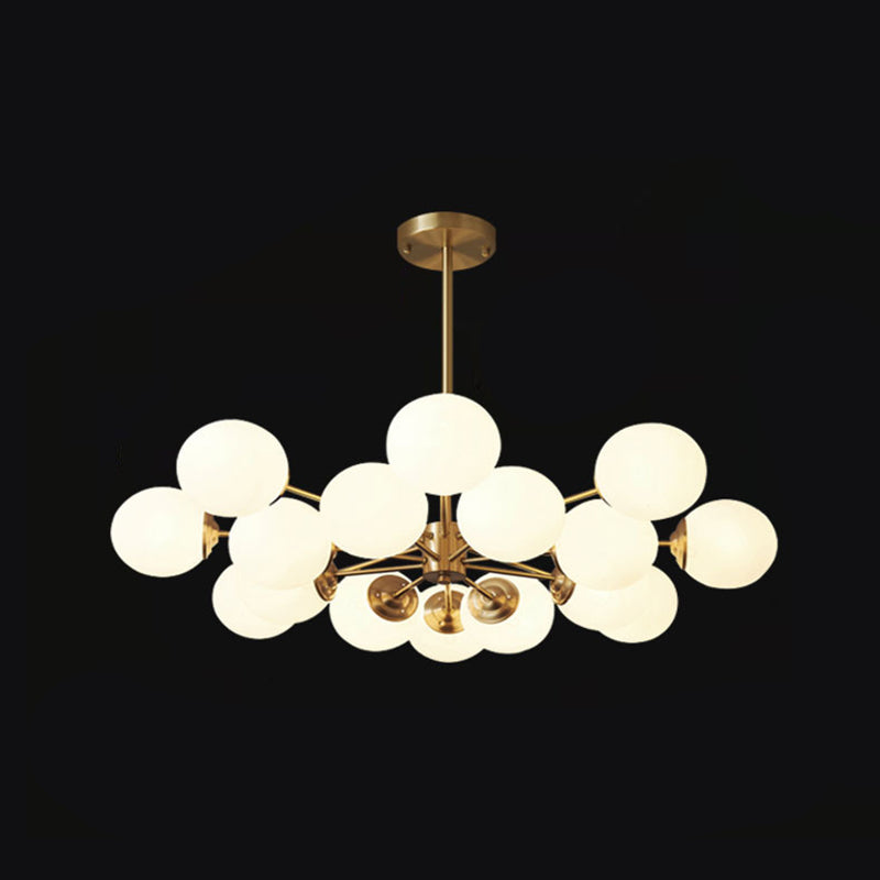 Post-Modern Metal Hanging Chandelier Light Opal Glass Shade Ceiling Chandelier in Gold for Bedroom 16 Gold Clearhalo 'Ceiling Lights' 'Chandeliers' Lighting' 2605415