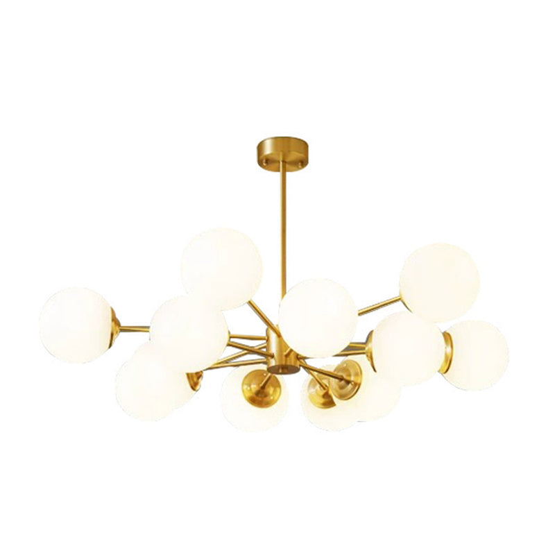 Post-Modern Metal Hanging Chandelier Light Opal Glass Shade Ceiling Chandelier in Gold for Bedroom Clearhalo 'Ceiling Lights' 'Chandeliers' Lighting' 2605417