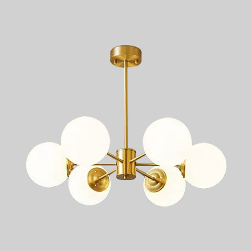 Post-Modern Metal Hanging Chandelier Light Opal Glass Shade Ceiling Chandelier in Gold for Bedroom Clearhalo 'Ceiling Lights' 'Chandeliers' Lighting' 2605422