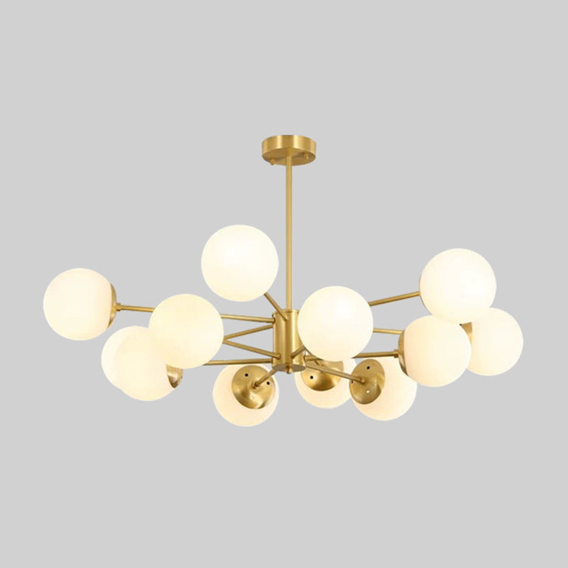 Post-Modern Metal Hanging Chandelier Light Opal Glass Shade Ceiling Chandelier in Gold for Bedroom Clearhalo 'Ceiling Lights' 'Chandeliers' Lighting' 2605423