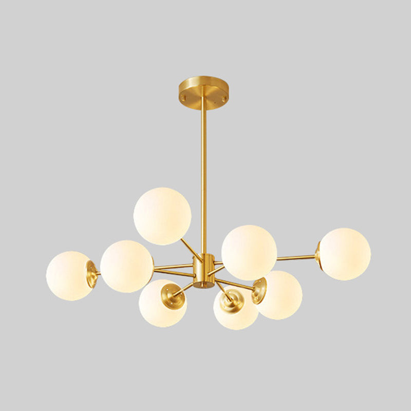 Post-Modern Metal Hanging Chandelier Light Opal Glass Shade Ceiling Chandelier in Gold for Bedroom Clearhalo 'Ceiling Lights' 'Chandeliers' Lighting' 2605424