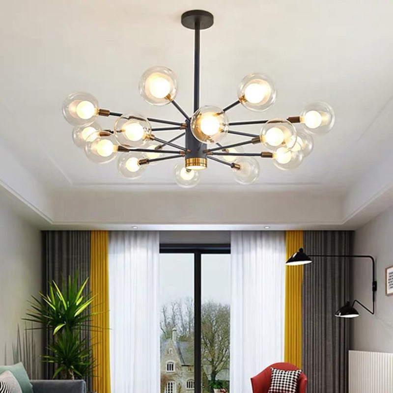 Modern Metal Radial Hanging Chandelier Light Spherical Clear Glass Shade Suspension Light in Black Clearhalo 'Ceiling Lights' 'Chandeliers' Lighting' 2605429