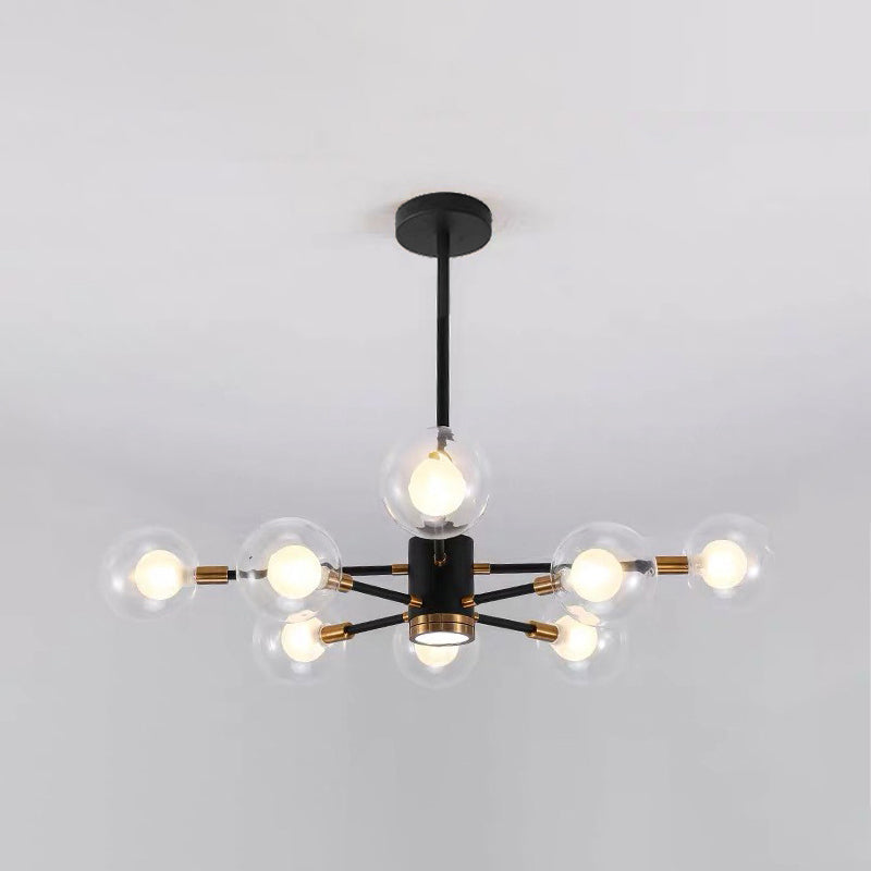 Modern Metal Radial Hanging Chandelier Light Spherical Clear Glass Shade Suspension Light in Black 8 Black Clearhalo 'Ceiling Lights' 'Chandeliers' Lighting' 2605431